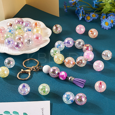 30Pcs 10 Colors Transparent Crackle Acrylic Beads MACR-TA0001-37-1