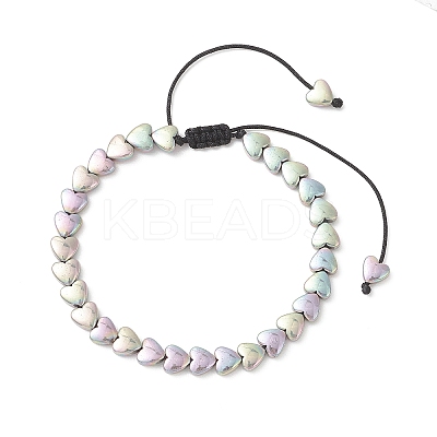 Electroplate Non-magnetic Synthetic Hematite Heart Beads Braided Bead Bracelets for Women BJEW-JB13299-1