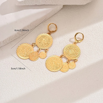 Vintage Brass Coin Tassel Hoop Earrings BH8763-1