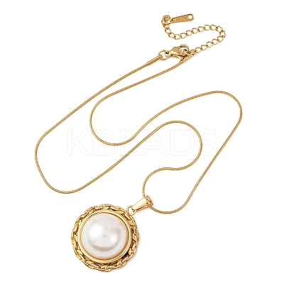 304 Stainless Steel & Acrylic Imitation Pearl Half Round Pendant Snake Chain Necklaces for Women NJEW-F354-07G-1