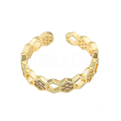 Clear Cubic Zirconia Hexagon Wrap Open Cuff Ring RJEW-N030-20-1