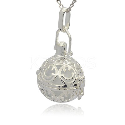 Silver Color Plated Brass Hollow Round Cage Pendants KK-J216-12S-1