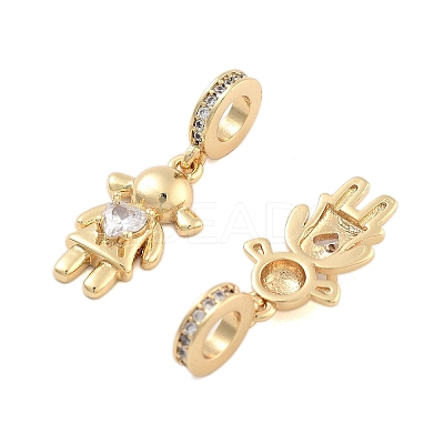 Brass Pave Clear Cubic Zirconia European Dangle Charms KK-U009-08B-G-1