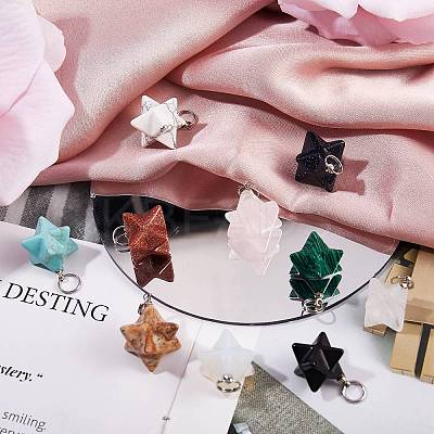 10Pcs 10 Style Natural & Synthetic Gemstone Pendants G-SZ0001-58-1