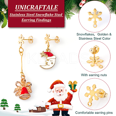 40Pcs 2 Colors 201 Stainless Steel Snowflake Stud Earring Findings STAS-UN0047-60-1