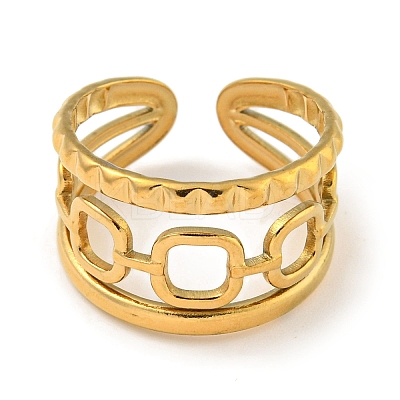 Ion Plating(IP) 304 Stainless Steel Ssquare Chain Open Cuff Ring for Women RJEW-A043-28G-1
