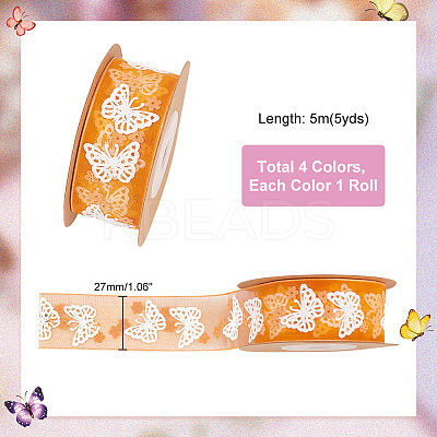 4 Rolls 4 Colors Printed Organza Ribbons SRIB-PH0001-30-1