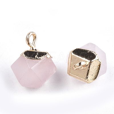 Electroplate Natural Rose Quartz Star Cut Round Charms G-S344-08H-1