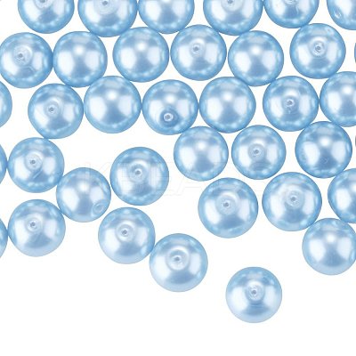 10mm About 100Pcs Glass Pearl Beads Light Blue Tiny Satin Luster Loose Round Beads in One Box for Jewelry Making HY-PH0001-10mm-006-1