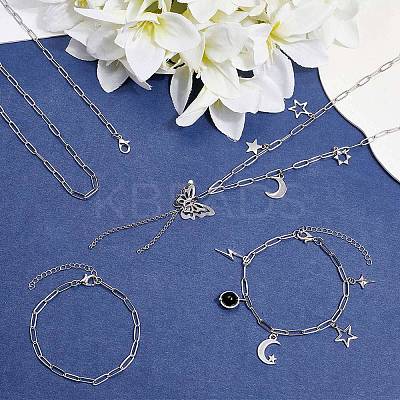 304 Stainless Steel Paperclip Chains Necklaces & Bracelet Jewelry Sets SJEW-SC0001-07P-1