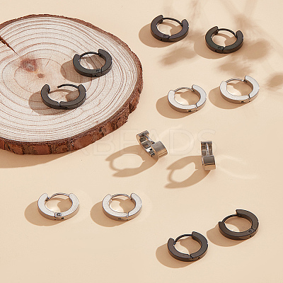 12Pcs 2 Colors 304 Stainless Steel Hoop Earrings EJEW-LP0001-38-1
