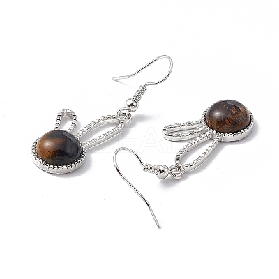 Natural Tiger Eye Rabbit Dangle Earrings EJEW-A092-05P-15-1