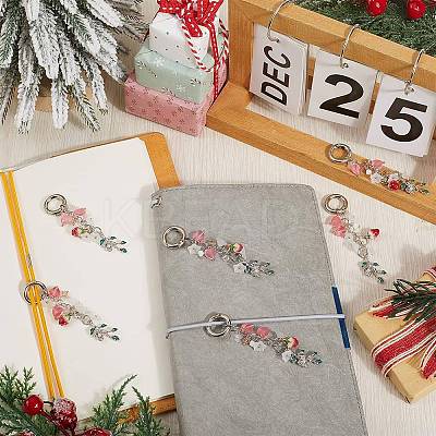 6Pcs Leaf Alloy Enamel & Acrylic & Glass Bookmark Pendant Decoration HJEW-SC0001-83-1