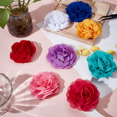 8Pcs 8 Colors Polyester Flower Ornament Accessories DIY-GF0010-64A-1