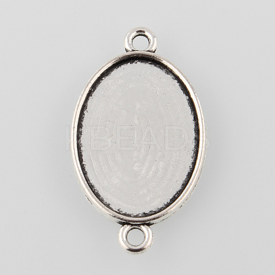 Antique Silver Tibetan Style Alloy Flat Oval Cabochon Connector Settings X-TIBE-M022-05AS-1