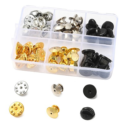 56Pcs 5 Style Brass & Alloy & Silicone Lapel Pin Back Kits DIY-YW0008-35-1