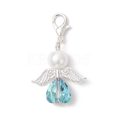 Heart Angel Glass & Glass Pearl Pendant Decorations HJEW-JM03773-02-1