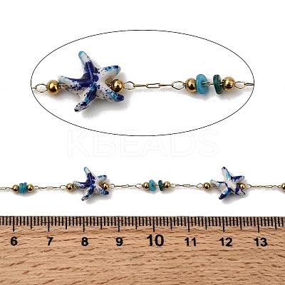 Handmade 304 Stainless Steel Synthetic Turquoise Starfish Link Chains CHS-L032-13G-01-1