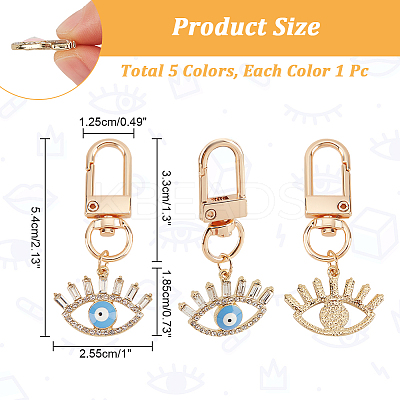5Pcs 5 Colors Evil Eye Alloy Rhinestones Pendant Decoration HJEW-NB0001-74-1