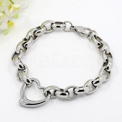 Tarnish Resistant Fashionable 304 Stainless Steel Heart Link Bracelets BJEW-G423-10-1