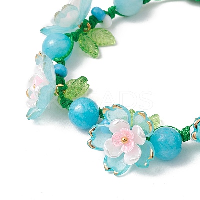 3Pcs Floral Acrylic Beads Braided Bead Bracelets for Women BJEW-MZ00184-1