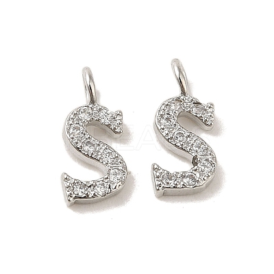 Initial Letter Brass Micro Pave Cubic Zirconia Pendants ZIRC-F008-S-1
