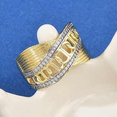Brass Micro Pave Cubic Zirconia Cuff Rings RJEW-D326-10G-1