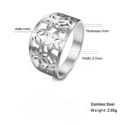 Flower Pattern Hollow Out 304 Stainless Steel Finger Rings FS-WGDCC5F-03-1