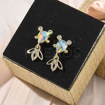 Brass Micro Pave Cubic Zirconia Fish Dangle Stud Earrings EJEW-K320-01G-23-1