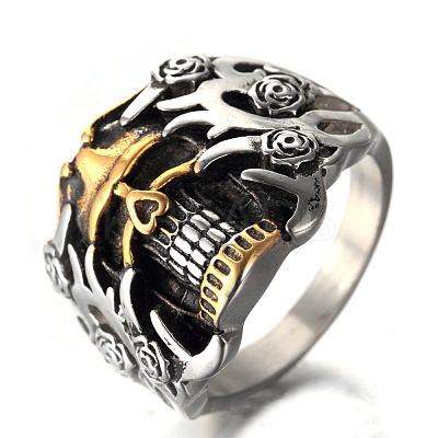 Two Tone Skull Head Men's Stainless Steel Finger Ring LS-PW-WG11803-02-1