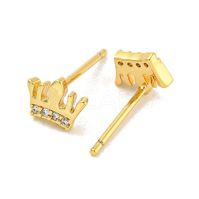 Rack Plating Crown Brass Micro Pave Clear Cubic Zirconia Stud Earrings EJEW-B061-03G-1