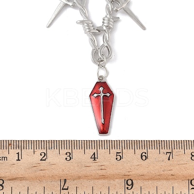 Halloween Alloy Spiked Thorns Link Dark Red Coffin Shaped Pendant Necklaces for Women LS-NJEW-K294-01P-1