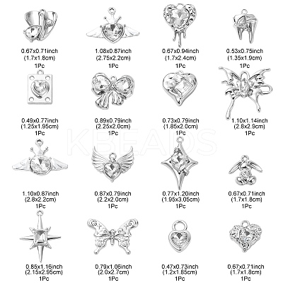 16Pcs 16 Style Rack Plating Alloy with Glass Pendants FIND-YW0003-31-1