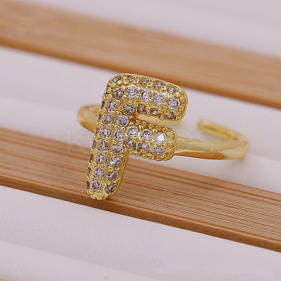 Brass Micro Pave Clear Cubic Zirconia Initial Cuff Rings FS-WGB210B-07-1