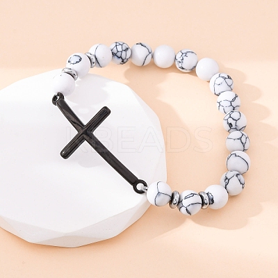 Round Synthetic Hematite Bead Stretch Bracelets BJEW-F493-05EB-01-1