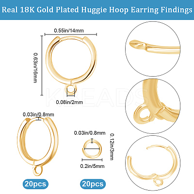 20Pcs Brass Huggie Hoop Earring Findings KK-BBC0021-39-1