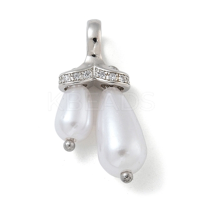 Rack Plating Brass Micro Pave Clear Cubic Zirconia with ABS Plastic Pearl Pendants KK-G515-57P-1