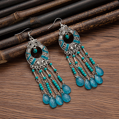 Tibetan Style Alloy Resin Dangle Earrings FS-WG46048-03-1