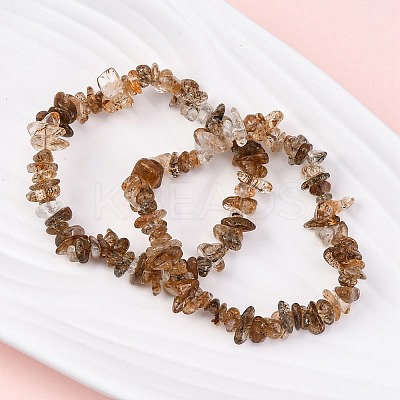 Natural Rutilated Quartz Chip Beaded Stretch Bracelets for Women Men BJEW-L038-01A-1