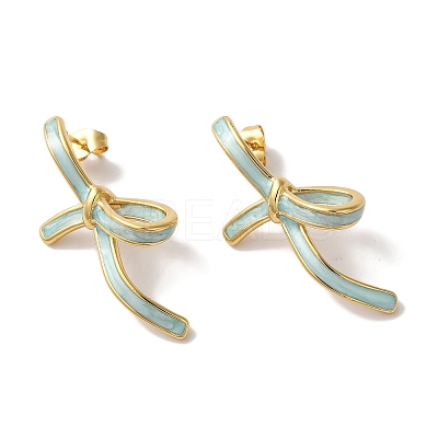 Bowknot Golden Ion Plating(IP) 304 Stainless Steel Stud Earrings for Women EJEW-L287-042G-03-1