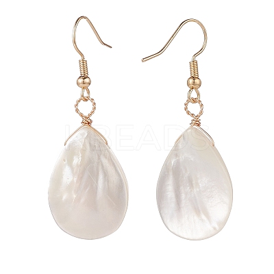 Natural Shell Teardrop Dangle Earrings EJEW-JE04953-1