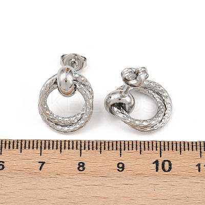304 Stainless Steel Textured Ring Stud Earrings EJEW-P324-04P-1