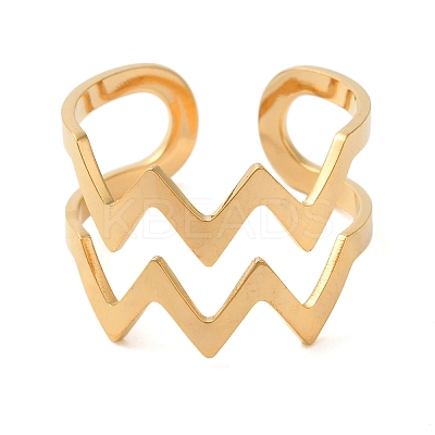 Double Layer Wave 304 Stainless Steel Open Cuff Rings for Women RJEW-N048-08G-1