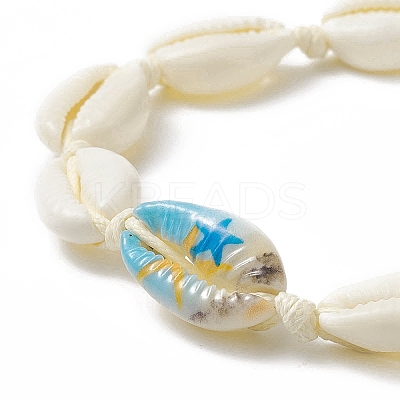 Narural Cowrie Shell Braided Bead Anklet for Women AJEW-AN00527-03-1