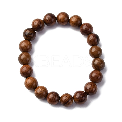 Wood Round Beads Stretch Bracelets for Men Women BJEW-U041-01-1