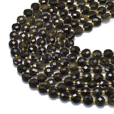Natural Golden Sheen Obsidian Beads Strands G-K389-B80-01-1