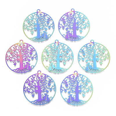 Ion Plating(IP) 201 Stainless Steel Filigree Pendants STAS-T057-21-1