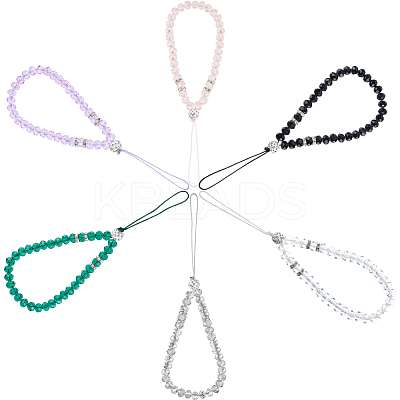 6Pcs 6 Colors Glass & Rhinestone Beaded Phone Hand Strap Chains AJEW-GF0008-56-1