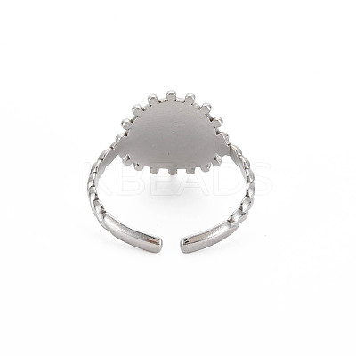 Non-Tarnish 304 Stainless Steel Flat Round with Initial Letter Open Cuff Ring for Men Women RJEW-S405-246P-F-1