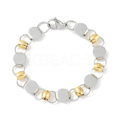 201 Stainless Steel Flat Round Link Chain Bracelets for Women Men BJEW-I316-08B-1